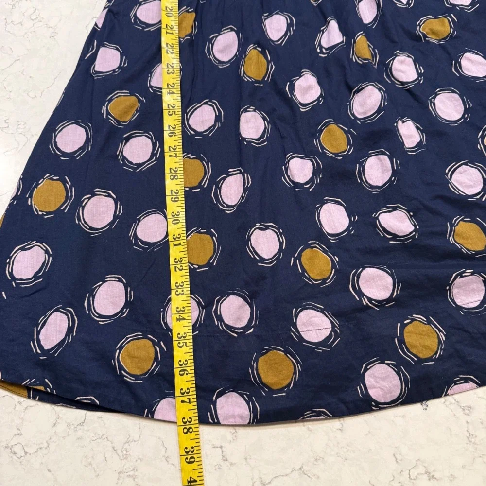 Boden Dress Size 6 Blue Pink‎ Gold Polka Dot Sleeveless Knee Length Cotton Lined